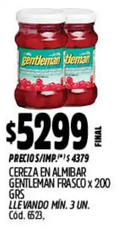 Supermercados Yaguar Gentleman cereza en almibar frasco oferta