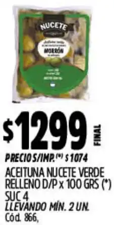 Supermercados Yaguar Nucete aceituna verde relleno d/p oferta