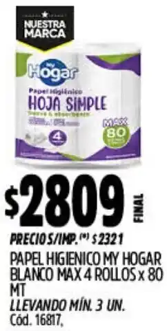Supermercados Yaguar My hogar papel higienico blanco max oferta