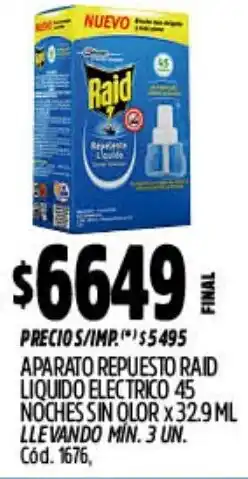 Supermercados Yaguar Raid aparato repuesto liquido electrico 45 noches sin olor oferta