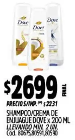 Supermercados Yaguar Dove shampoo/crema de enjuague oferta