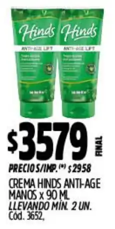 Supermercados Yaguar Hinds crema anti-age manos oferta