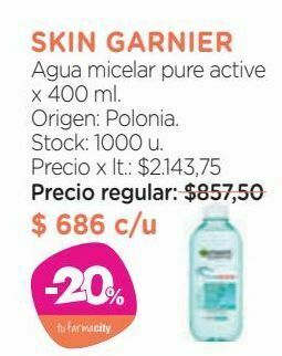 Farmacity Agua micelar pure active x 400 ml. oferta