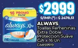 Diarco Always toallas femeninas extra doble protección suave c/a oferta