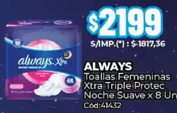 Diarco Always toallas femeninas xtra triple protec noche suave oferta