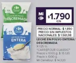 Carrefour Carrefour classic leche en polvo entera/ descremada oferta