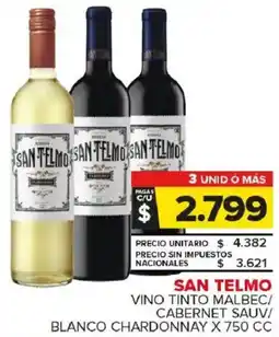 Carrefour Maxi San telmo vino tinto malbec/ cabernet sauv/ | blanco chardonnay oferta