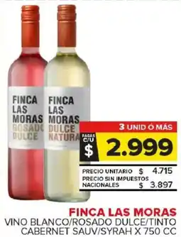 Carrefour Maxi Finca las moras vino blanco/rosado dulce/tinto cabernet sauv/syrah oferta