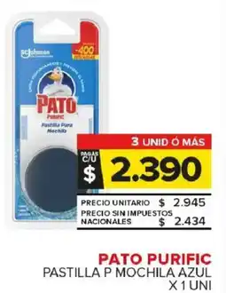 Carrefour Maxi Pato purific pastilla p mochila azul oferta