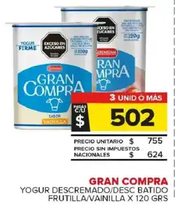 Carrefour Maxi Gran compra yogur descremado/desc batido frutilla/vainilla oferta