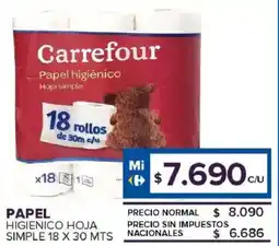 Carrefour Maxi Papel higienico hoja simple oferta