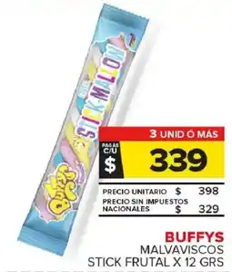Carrefour Maxi Buffys malvaviscos stick frutal oferta