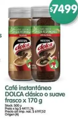 Supermercados Buenos Días Dolca café instantáneo clásico o suave frasco oferta