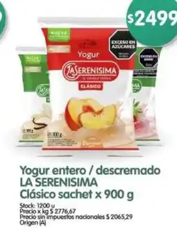 Supermercados Buenos Días La serenisima yogur entero/descremado clásico sachet oferta