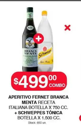 Supermercados Tadicor Aperitivo Fernet Branca Menta Receta Italiana Botella + Schweppes Tónica Botella oferta