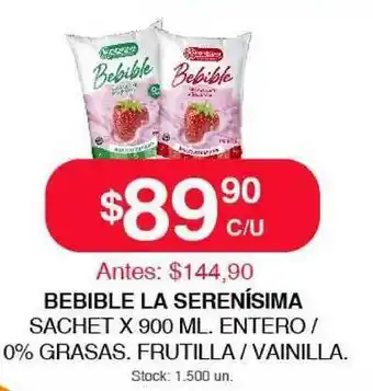 Supermercados Tadicor Bebible La Serenísima Entero 0% Grasas Frutilla Vainilla oferta