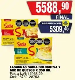 Maxiconsumo Sadia lasagnas bolognesa y mix de quesos oferta