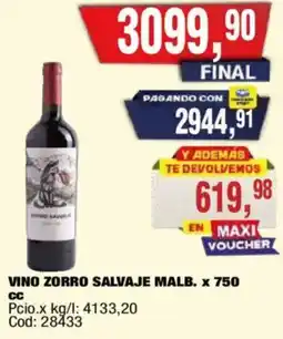 Maxiconsumo Zorro salvaje vino malb. oferta
