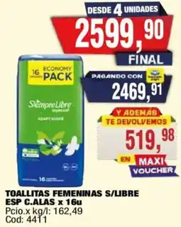 Maxiconsumo S/libre esp toallitas femeninas c.alas oferta