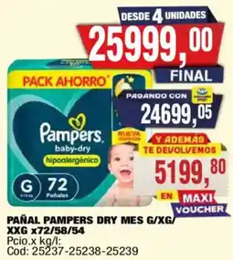 Maxiconsumo Pañal pampers dry mes g/xg/xxg oferta