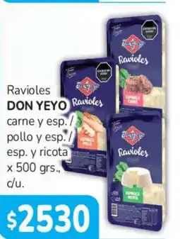 Beltrán Supermercados Don yeyo ravioles carne y esp./ pollo y esp./ esp. y ricota oferta