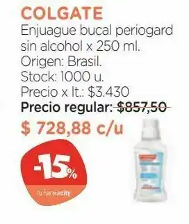 Farmacity Enjuague bucal periogard sin alcohol x 250 ml. oferta