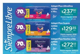 Farmacity Toallas femeninas siempre libre adapt plus con alas x 16 un. oferta