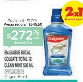 Farmacity Enjuague bucal colgate total 12 clean mint x 500 ml oferta