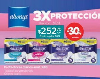 Farmacity Protectores diarios always respirables x 40 un oferta