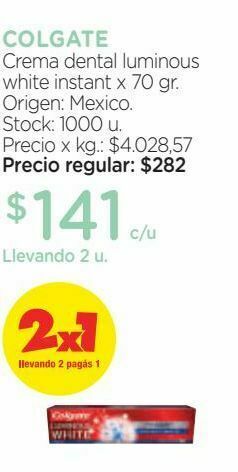 Farmacity Crema dental colgate luminous white instant x 70 g oferta