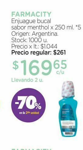 Farmacity Enjuague bucal farmacity menthol x 250 ml oferta