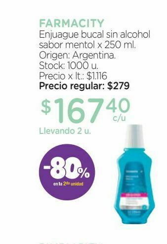 Farmacity Enjuague bucal farmacity sin alcohol sabor mentol x 250 ml oferta
