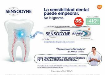 Farmacity Pasta dental para dientes sensibles sensodyne rápido alivio blanqueador x 100 g oferta