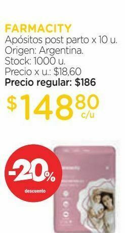 Farmacity Apósitos post parto x 10 u. oferta
