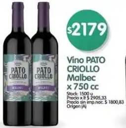 Supermercados Buenos Días Pato criollo vino malbec oferta