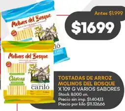 Supermercados Tadicor Molinos del bosque tostadas de arroz varios sabores oferta