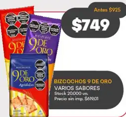Supermercados Tadicor 9 de oro bizcochos varios sabores oferta