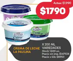 Supermercados Tadicor La paulina crema de leche variedades oferta