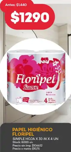 Supermercados Tadicor Floripel papel higiénico simple hoja oferta