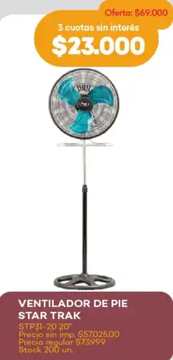 Supermercados Tadicor Ventilador de pie star trak stp31-20 20" oferta