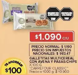 Carrefour Carrefour classic galletitas multice real con avena y pasas/chips oferta