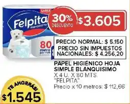 Carrefour Felpita papel higiénico hoja simple blanquisimo oferta