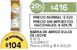 Carrefour Lulemuu barra de arroz dulce de leche oferta