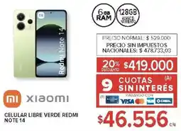 Carrefour Xiaomi redmi note 14 celular libre verde oferta