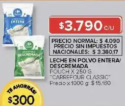 Carrefour Carrefour classic leche polvo entera/ descremada pouch oferta