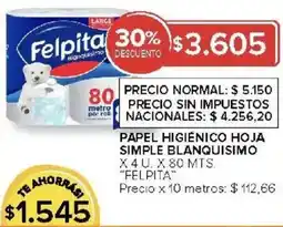 Carrefour Felpita papel higiénico hoja simple blanquisimo oferta