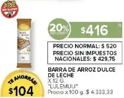Carrefour Lulemuu barra de arroz dulce de leche oferta