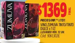 Supermercados Yaguar Zumuva vino tinto/tinto dulce oferta