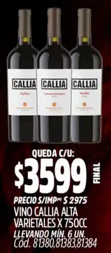 Supermercados Yaguar Callia vino alta varietales oferta