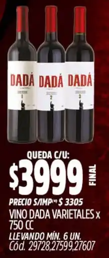Supermercados Yaguar Dada vino varietales oferta